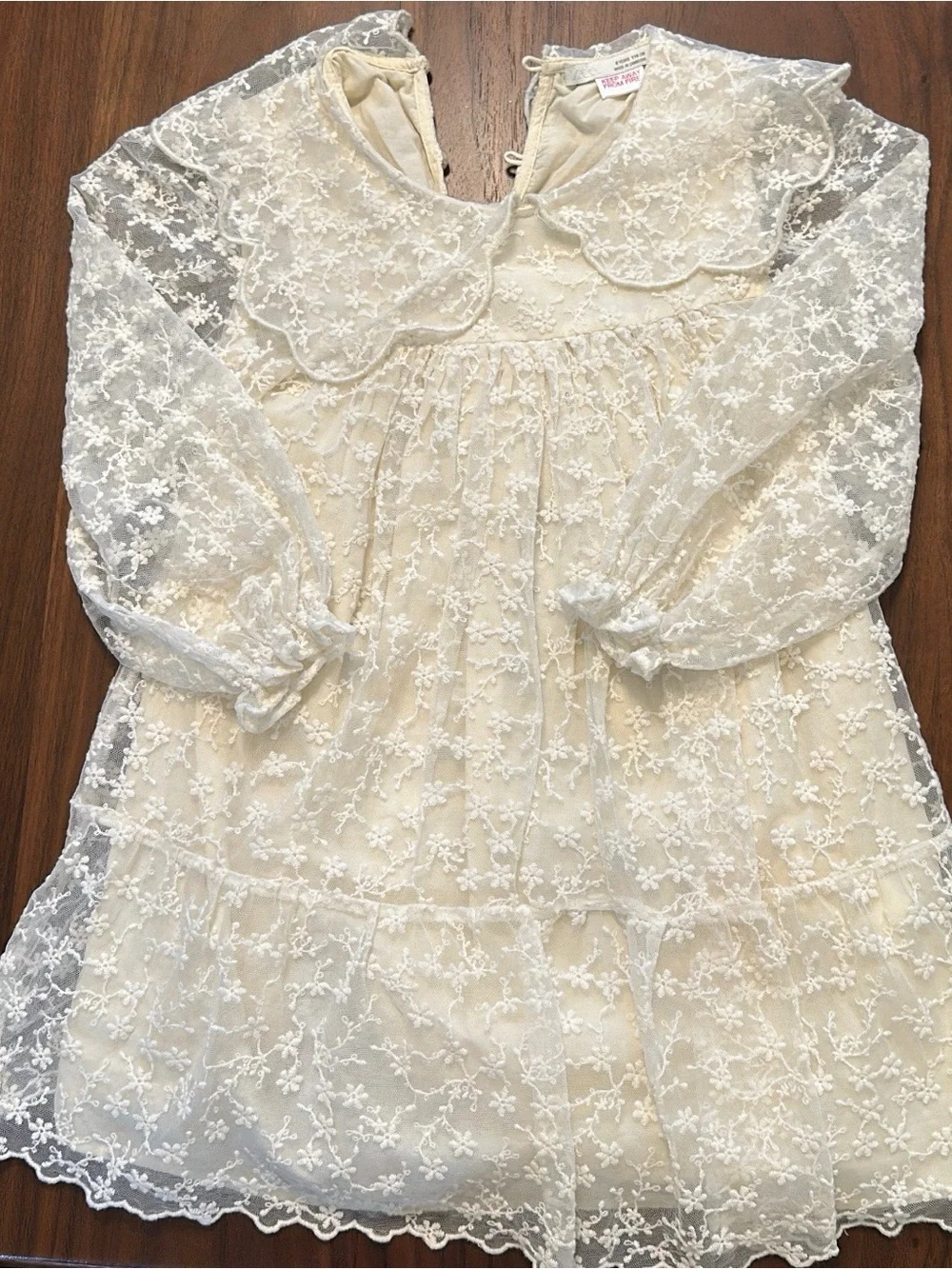 Zara Cream Lace Floral Overlay Dress for Girls